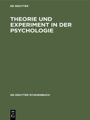 cover image of Theorie und Experiment in der Psychologie